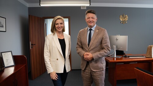 minister Joanna Mucha i rektor Mariusz Popławski