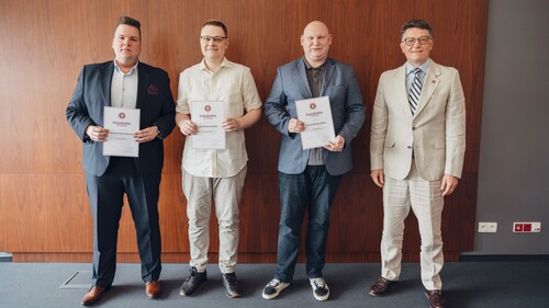 Michał P. Stokowski, Artem Velychko, Dawid Kowalik i prof. Mariusz Popławski