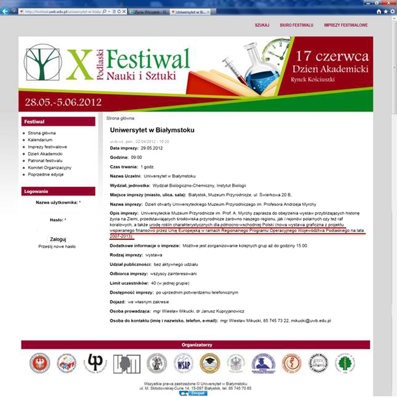 Strona X Podlaskiego Festiwalu Nauki i Sztuki