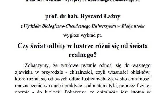  "Czy świat odbity w lustrze różni się od świata realnego?"